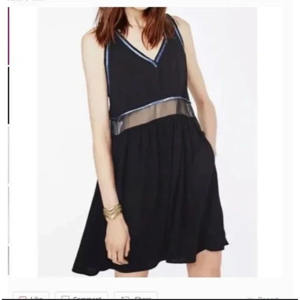 Maje The Ruben Black & Blue Trim Silk Sleeveless Chiffon Dress Size 1 Cocktail